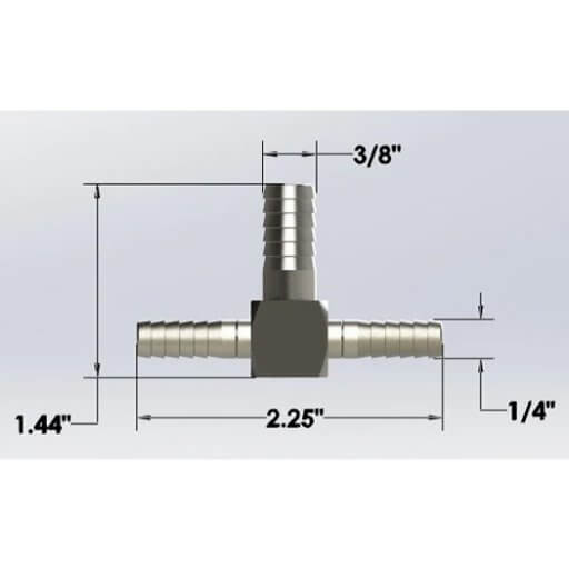 1/4″ Barb Run Tee with 3/8″ Barb