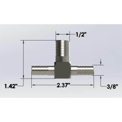 3/8″ Barb to 1/2″ Barb Tee